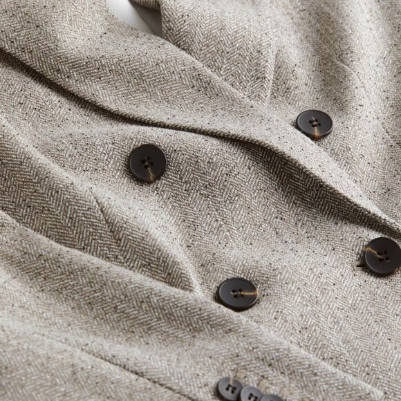 H&M Double-breasted blazer - Greige/Herringbone-patterned - Size Large - Picture 2 of 12